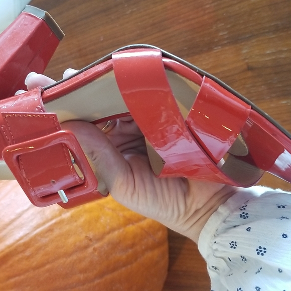 J crew orange red patent leather strappy heels - Picture 9 of 13